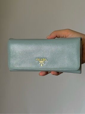 Prada Baby Blue Saffiano Leather Continental Wallet